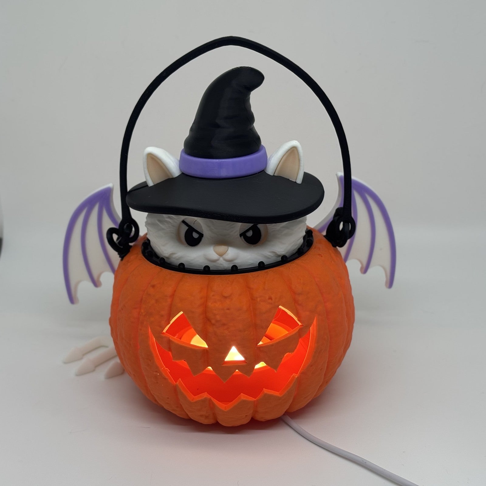Bed Lamp Cute Cat Rotatable Pumpkin Table Light Halloween Kitty Fun